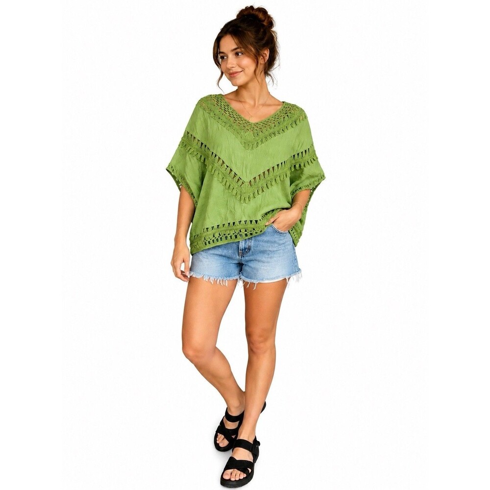 Favlux Large Green Crochet Gauze Tunic Boho Hippie Cottagecore Festival Top Y2K